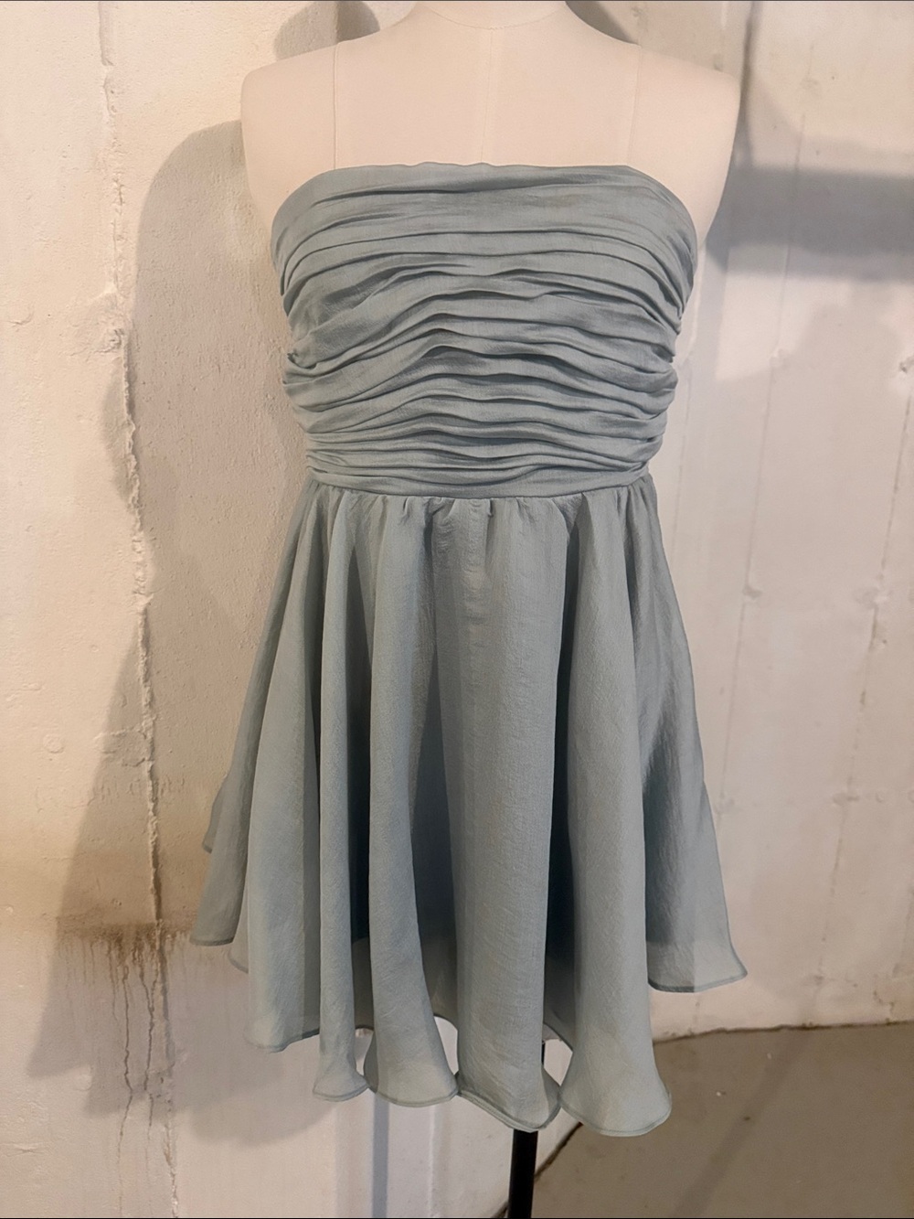Strapless Ruched Bodice Mini Dress in Light Blue